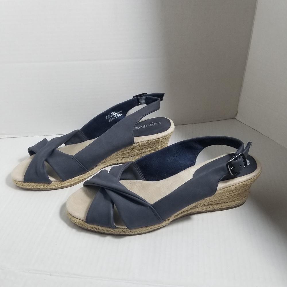 easy street navy blue espadrille wedge sandals